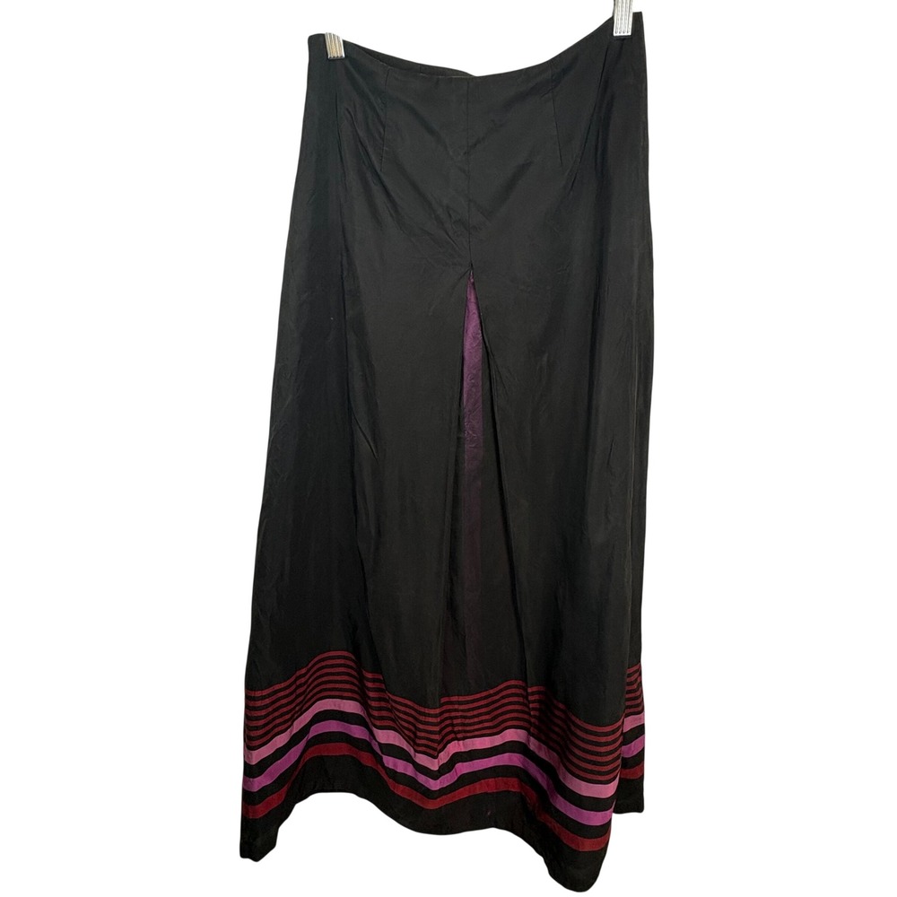 Vintage 90s Whimsgoth Ann Taylor‎ Black 100% Silk Maxi Skirt Striped Red Sz 4